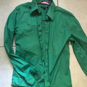 Express Slim 1MX Fitted Dress Shirt Money Green